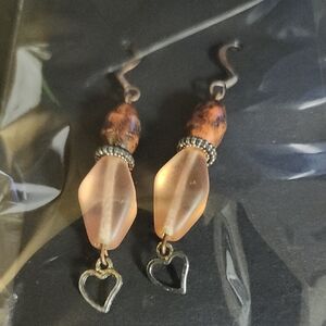 Elegant Heart Drop Earrings in Orange and Silver